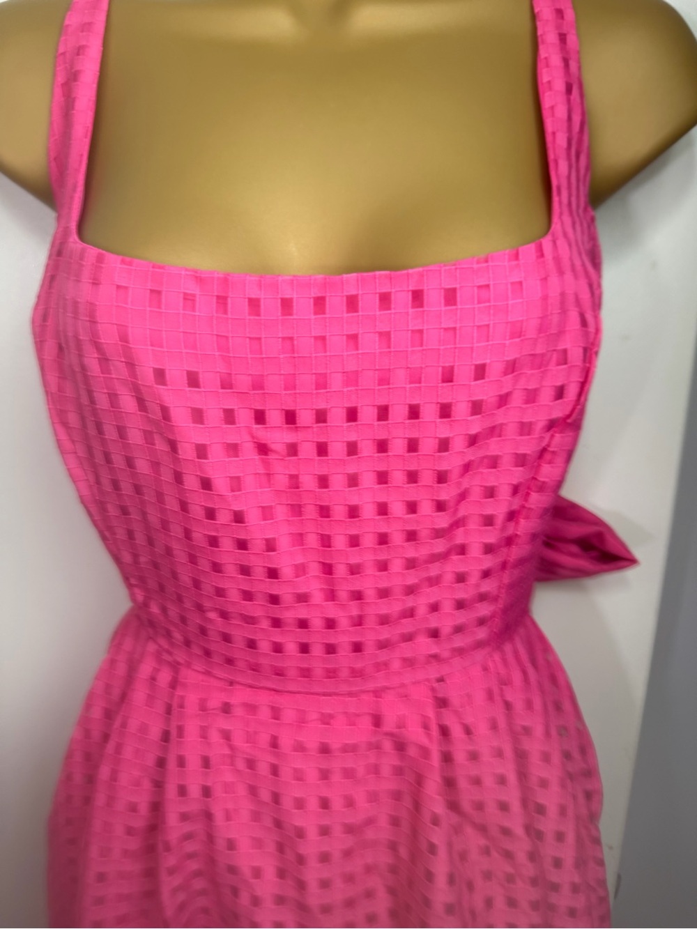 Lulus Definitely Stunning Hot Pink Barbie Core Gingham Burnout Midi Dress NWT M - Picture 10 of 16